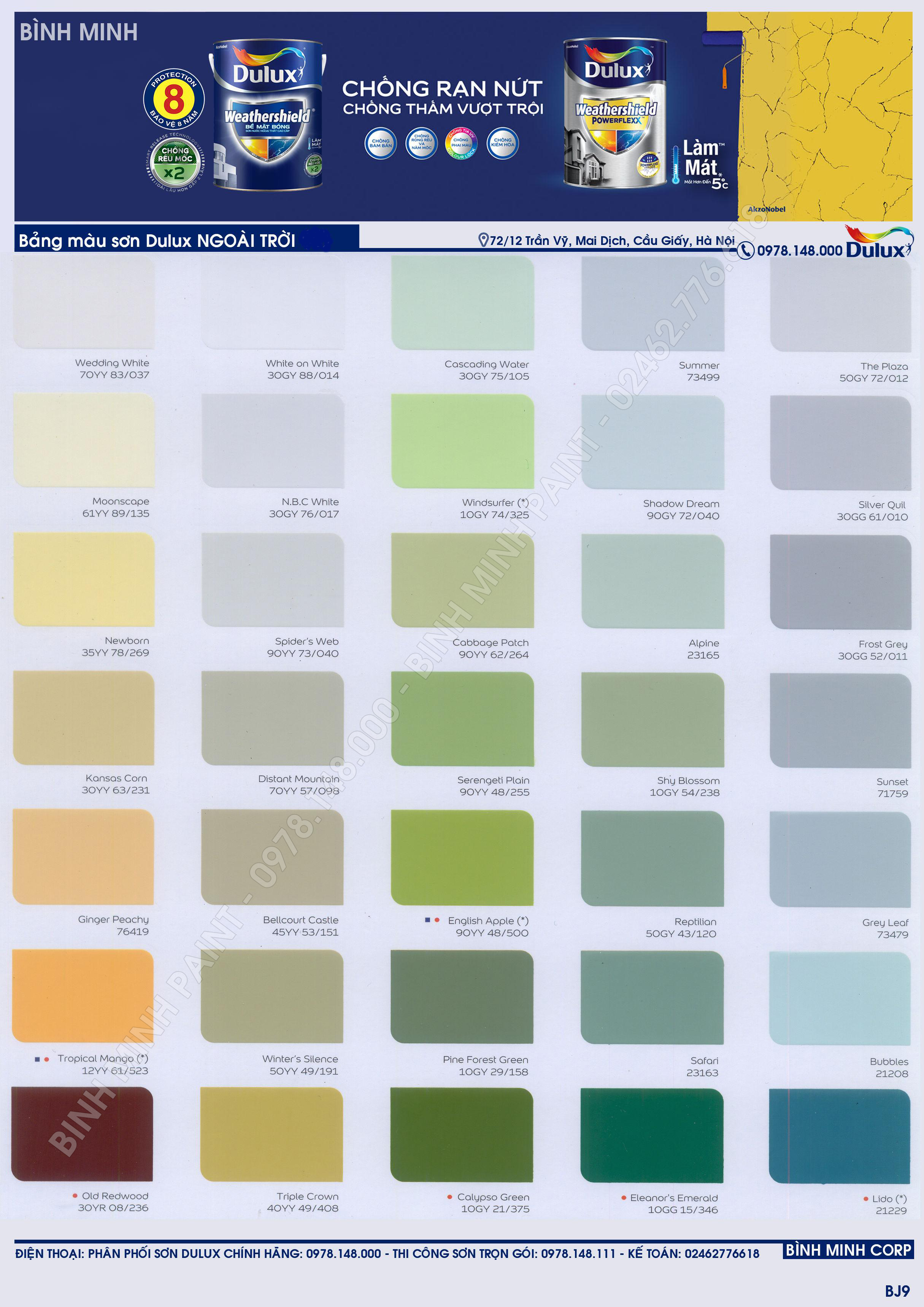 Bảng màu sơn Dulux Weathershield là lựa chọn hàng đầu cho việc sơn ngoài trời. Với bảng màu mới nhất Bình Minh 2024, bạn sẽ tìm thấy màu sắc đẹp và phù hợp với không gian sống của mình.