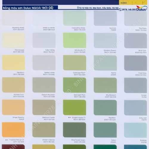Bảng Màu Sơn Dulux Ngoài Trời Mới Nhất 2019, 2020 Bình Minh Hà Nội