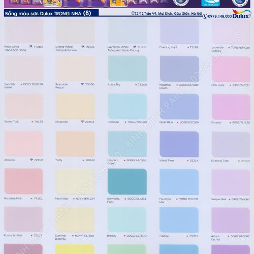 Bảng Màu Sơn Dulux Trong Nhà Mới Nhất 2019, 2020 Bình Minh Hà Nội