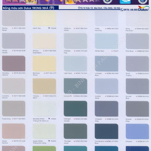 Bảng Màu Sơn Dulux Trong Nhà Mới Nhất 2019, 2020 Bình Minh Hà Nội