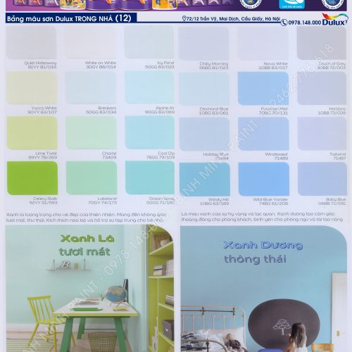 Bảng Màu Sơn Dulux Trong Nhà Mới Nhất 2019, 2020 Bình Minh Hà Nội