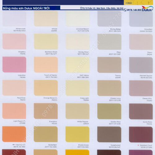 Bảng Màu Sơn Trong Nhà Dulux Inspire Mới Nhất 2019, 2020 Bình Minh Hà Nội